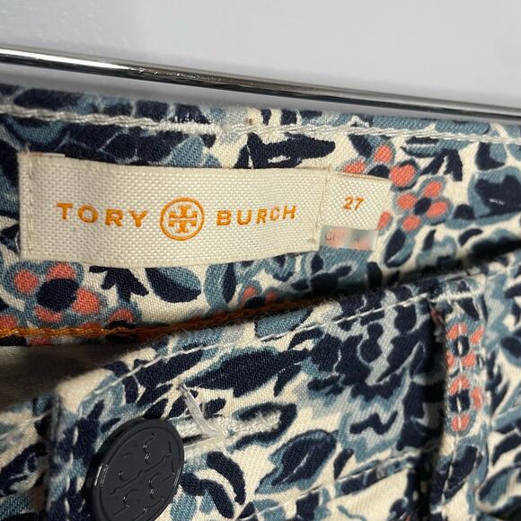Tory Burch Floral Print Cropped Skinny Jenas Logo Buttons - Picture 10 of 11